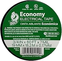 Duck Brand Black Economy Electrical Tape 3/4-Inch x 60 Feet Single Roll - Weatherproof, Solvent-Resistant for DIY & Pro Repairs