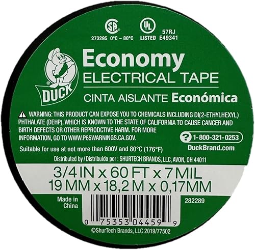 Duck Brand 282289 - Cinta eléctrica para automóvil 34 pulgadas por 60 pies rollo único color negro