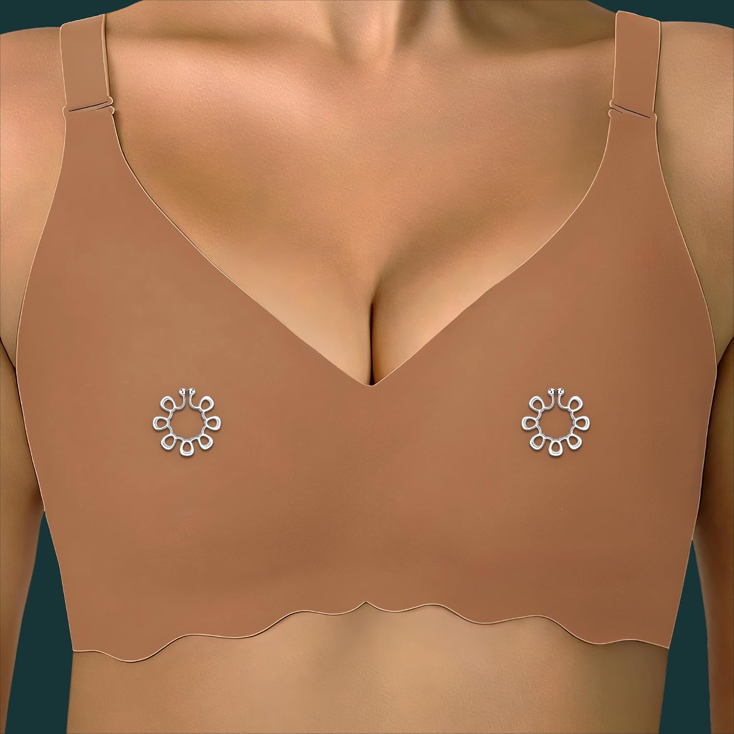 Gold Plated Nipple Clips in Modern Style, BDSM Erotic Jewelry Sexy Piercing Nipple Decor Adult Fake Piercing
