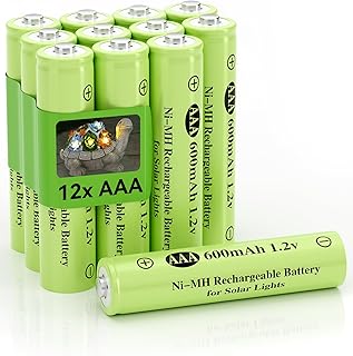 1.2v AAA Ni-MH Rechargeable Battery, Triple A 600mAh 1.2V Rechargeable Battery Pre-Charged, Low Self - Discharge for Outdoor Solar Lights, Solar Pathway Lights (AAA-600mAh-12pack