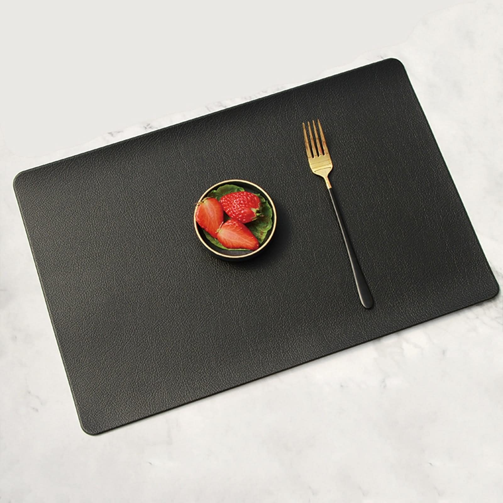 Juego de 6 manteles individuales de invierno, color negro, 45 x 30 cm, piel cuadrada, PVC, para cocina, restaurante, mesa de comedor