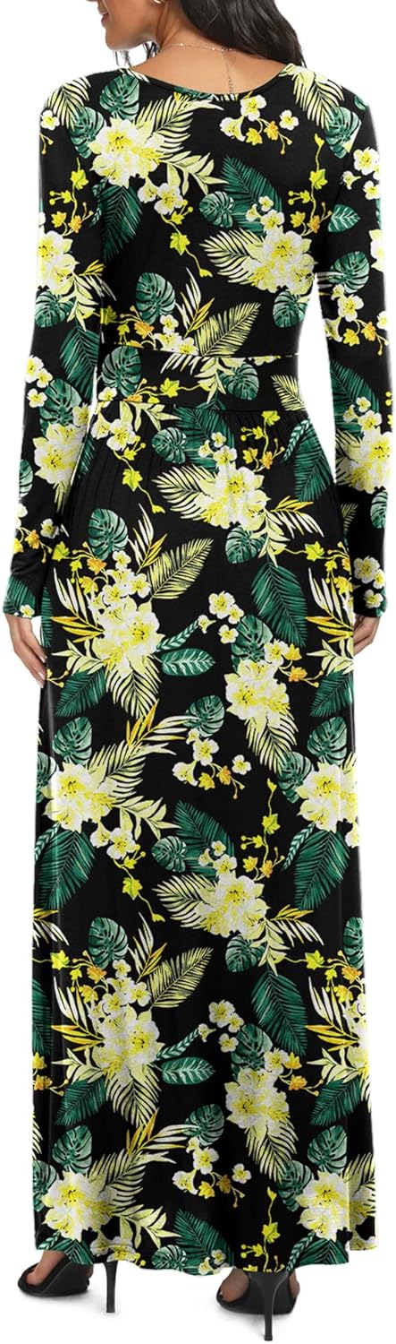 LILBETTER Women Long Sleeve Deep V Neck Loose Plain Long Maxi Casual Dress - Image 4