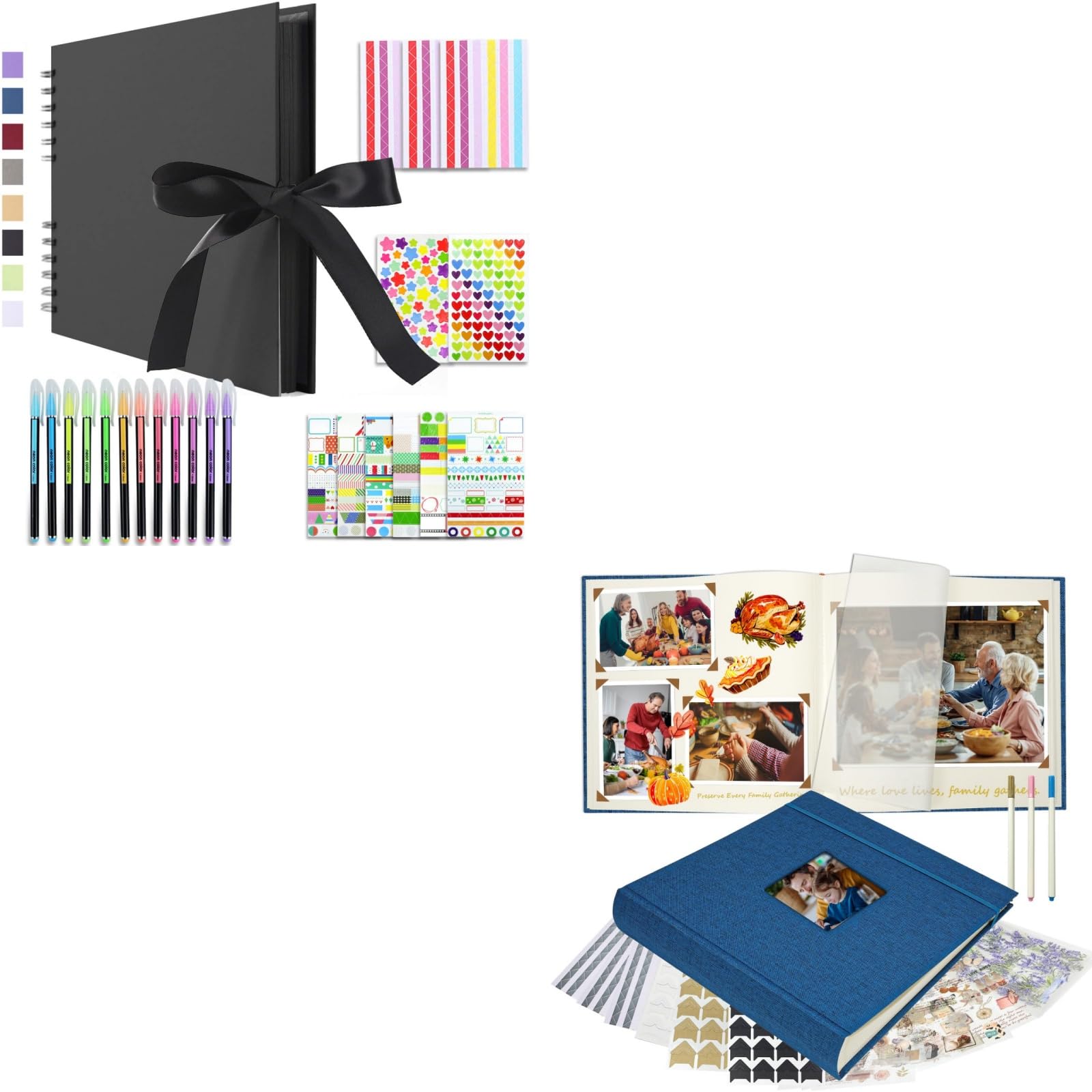 Vienrose Album Fotografico Fai da Te Spirale Scrapbooking Albums 80 Pagine Nero con Spirale 28,5x21 cm and 30x30 cm con Spazi per Scritte, Scrapbook Album Personalizzabile per Matrimonio, Nascita