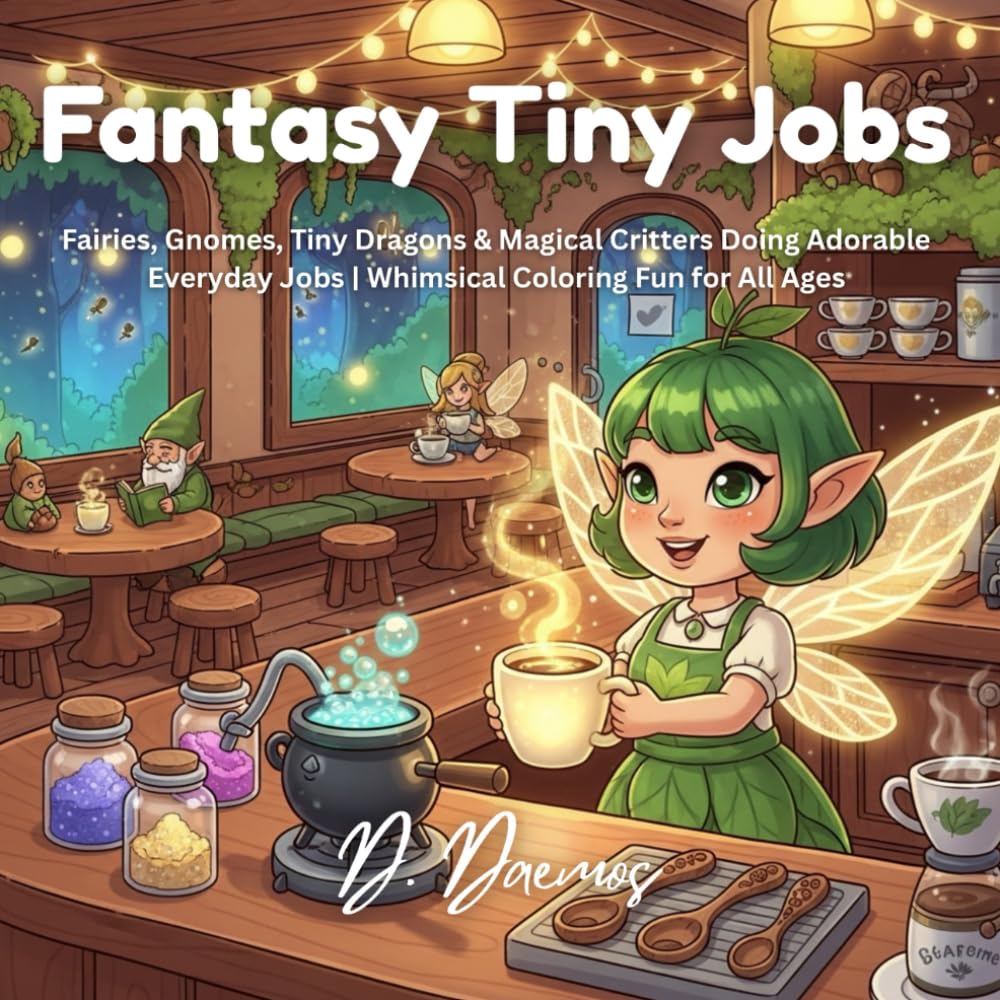 Fantasy Tiny Jobs: Fairies, Gnomes, Tiny Dragons & Magical Critters Doing Adorable Everyday Jobs | Whimsical Coloring Fun for All Ages