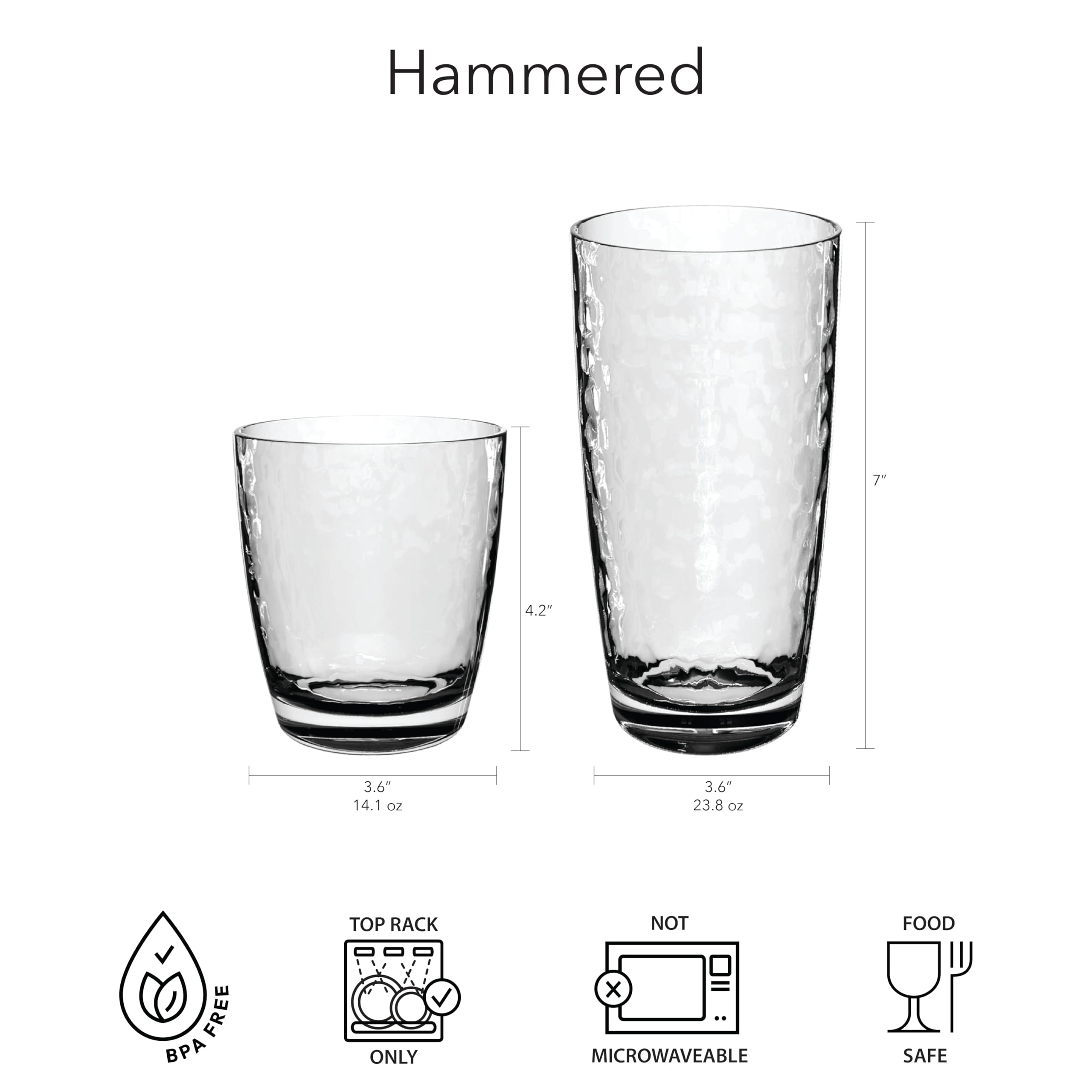 Hammered Jumbo Drinking Glasses - Set Of 6 Shatterproof Plastic Cups, 23.8 Oz Each, BPA-Free & Dishwasher Safe - View #8