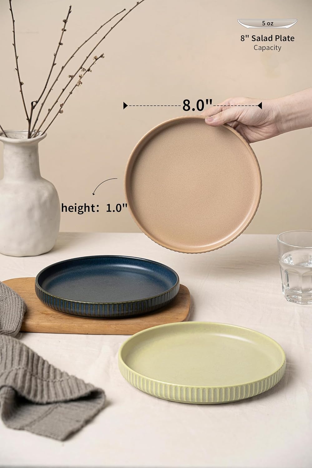 Dylan 8 Inches Ceramic Plates Set of 4 - Porcelain with Reactive Glaze Salad Plates,Microwave,Oven,and Dishwasher Safe,Scratch Resistant,Perfect for Dessert,Salad,Appetizer,and Small Meals