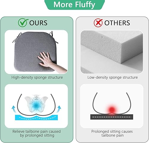 Miniatura 2 de Helios&Hestia Cojines para sillas de comedor de interior con lazos para cocina, cojines de asiento para exteriores con funda extraíble, parte Gris