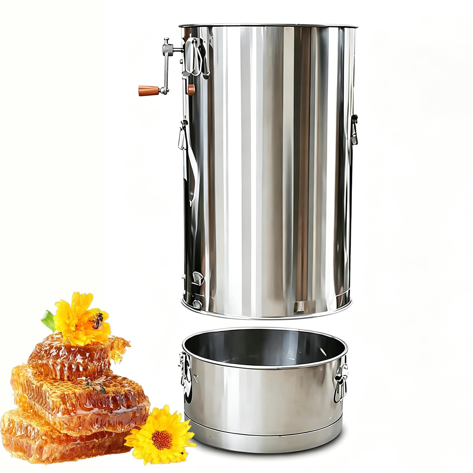 Extractor De Miel Manual, De Acero Inoxidable, Para Apicultura, Con Doble Capa De Filtro, Barril Desmontable Reforzado, Tambor Giratorio Para Panales, Para Pequeños Apiarios.