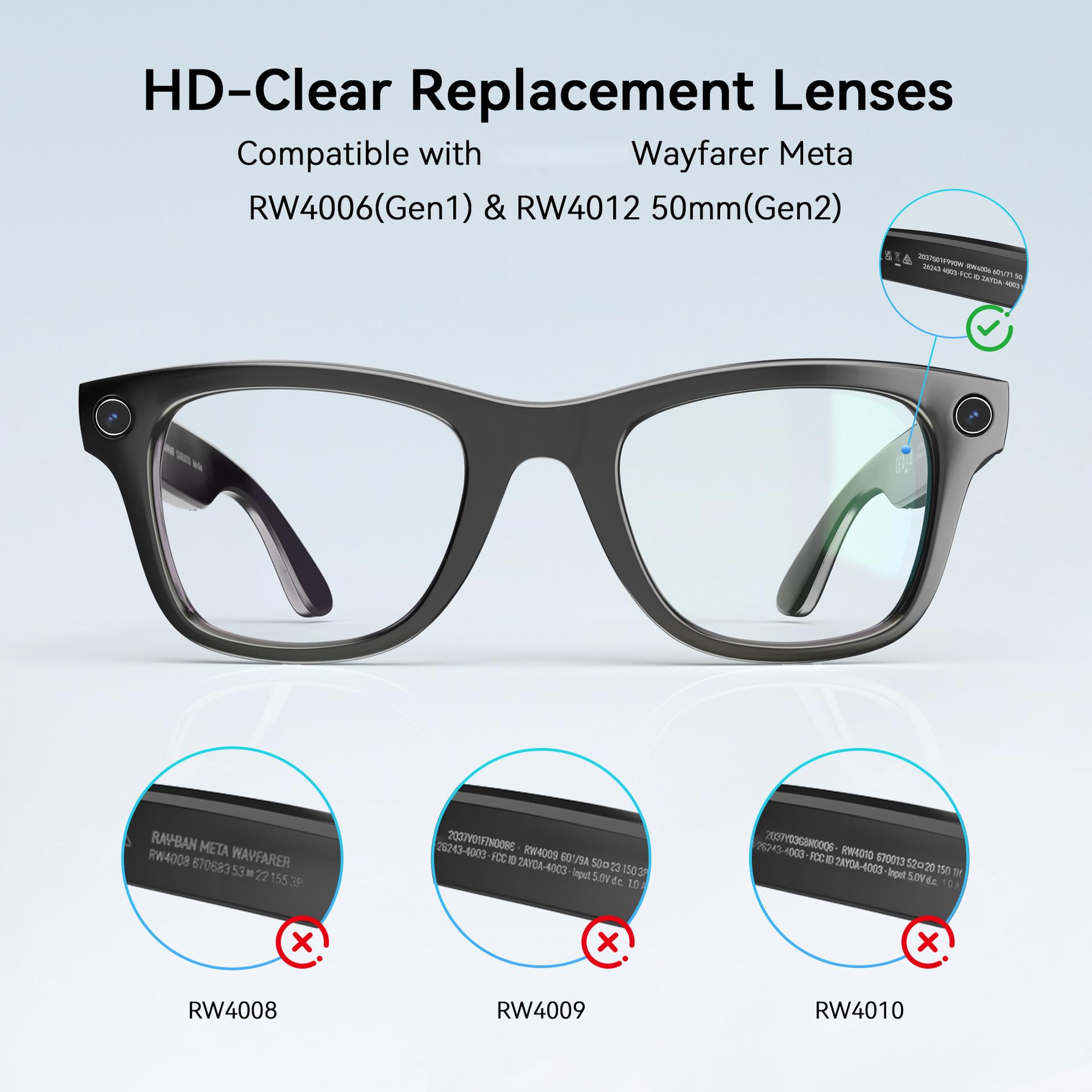 Soczewki fotochromowe kompatybilne z soczewkami Ray-Ban Meta RW4006/RW4012, UV400 odporne na uderzenia