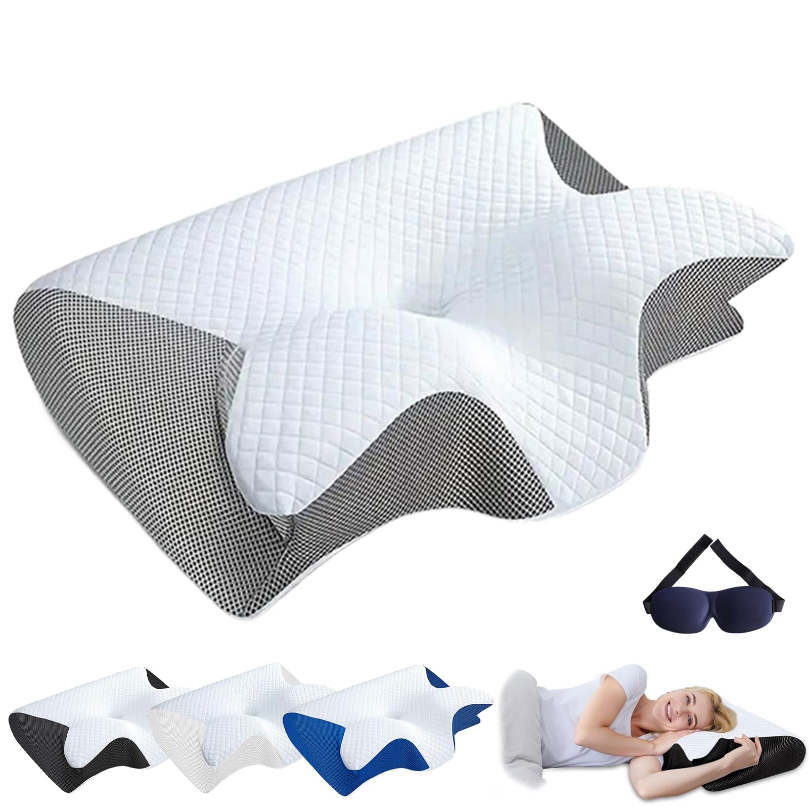 Fjaldjfu Gray Airway Pro Sleep Apnea Pillow, Sleep Apnea Relief Cervical Pillow, Ergonomic Memory Foam Orthopedics Pillows, For Side/Back/Stomach Sleepers With Removable Cover (Gray)