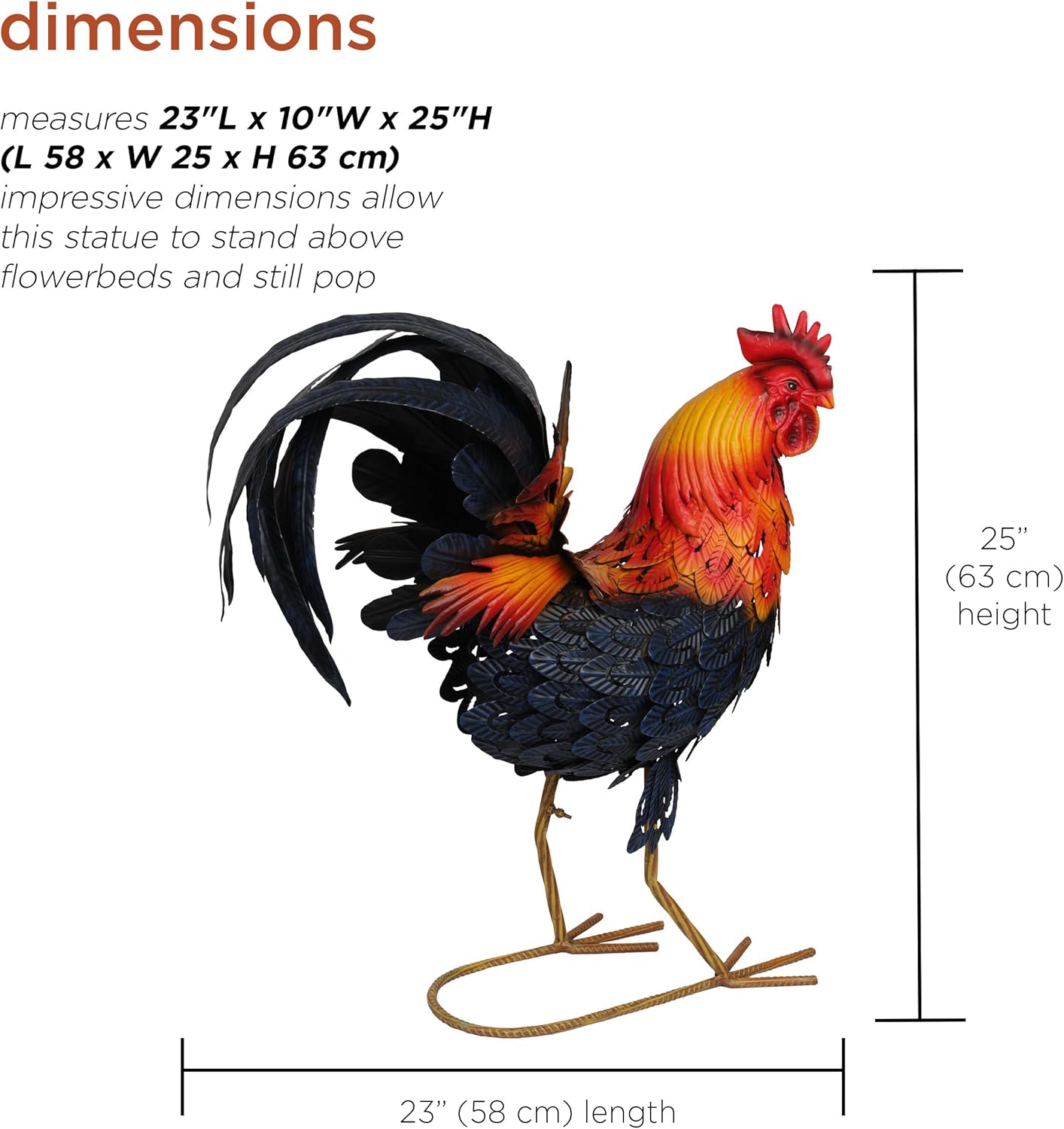 Vibrant Multicolor Steel Rooster Garden Statue, 25"