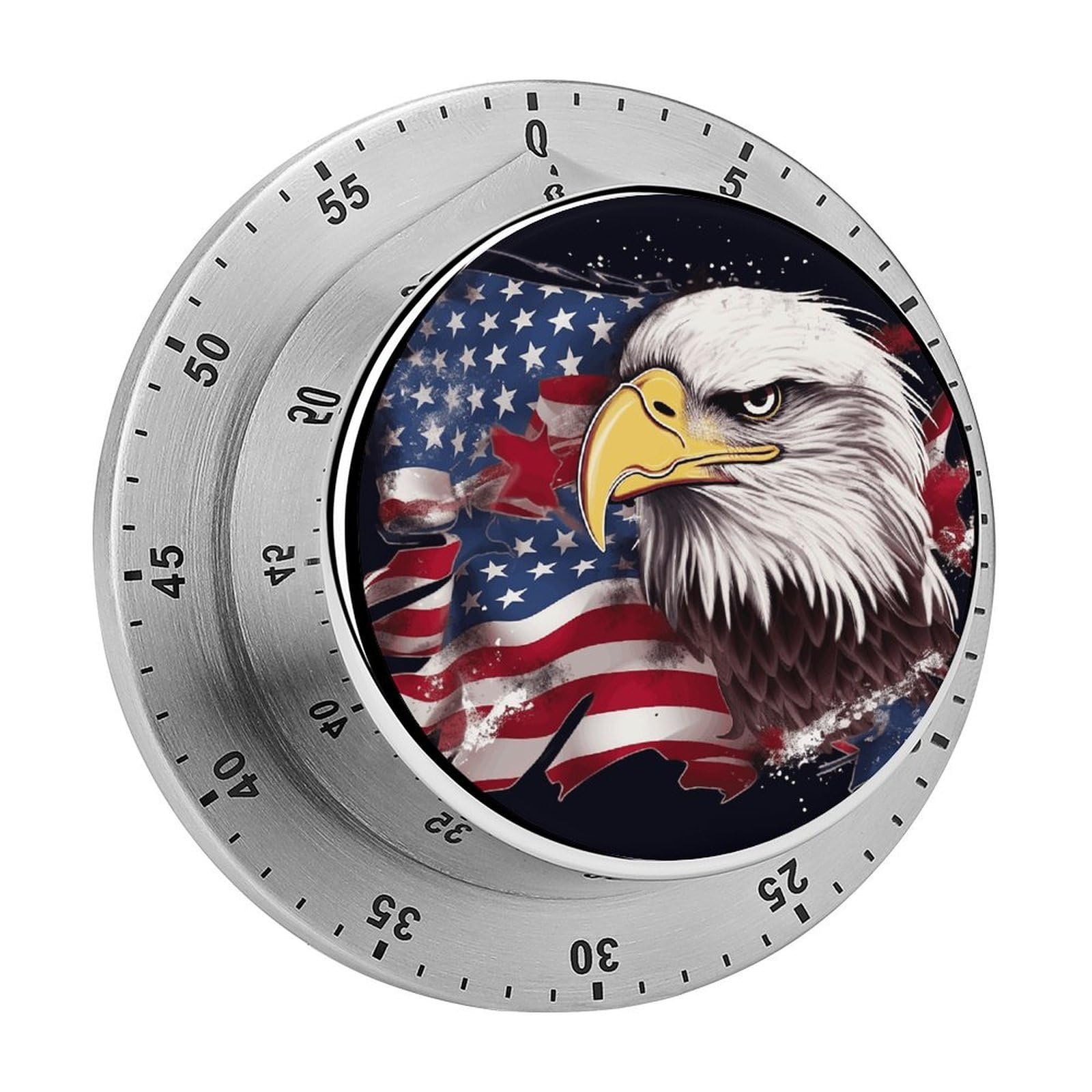 America US Flag Bald Eagle Visual Timer with Loud Alarm 60-Minute Kitchen Timers Exquisite Stainless Steel Body - Mechanical Desk Timer Countdown Clock for Cooking Chef Clock