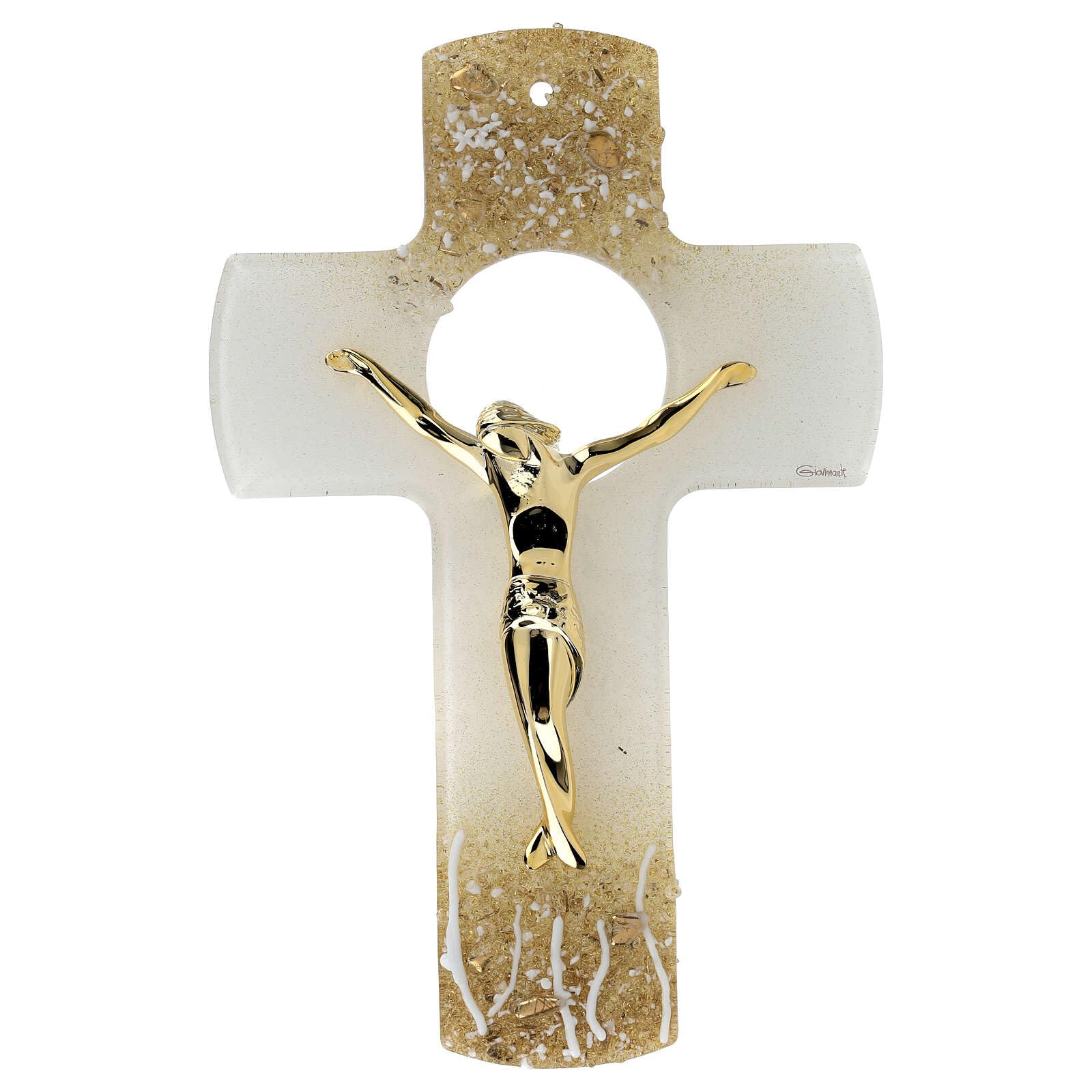 Holyart Crocifissi in vetro e plexiglass: Crocifisso vetro Murano 25 cm Cristo oro