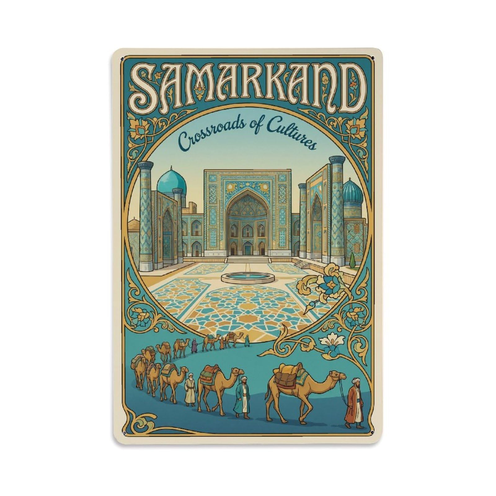 Huiyhb 8X12inch(20X30cm) Uzbekistan Samarkand Vintage Travel Metal Tin Sign