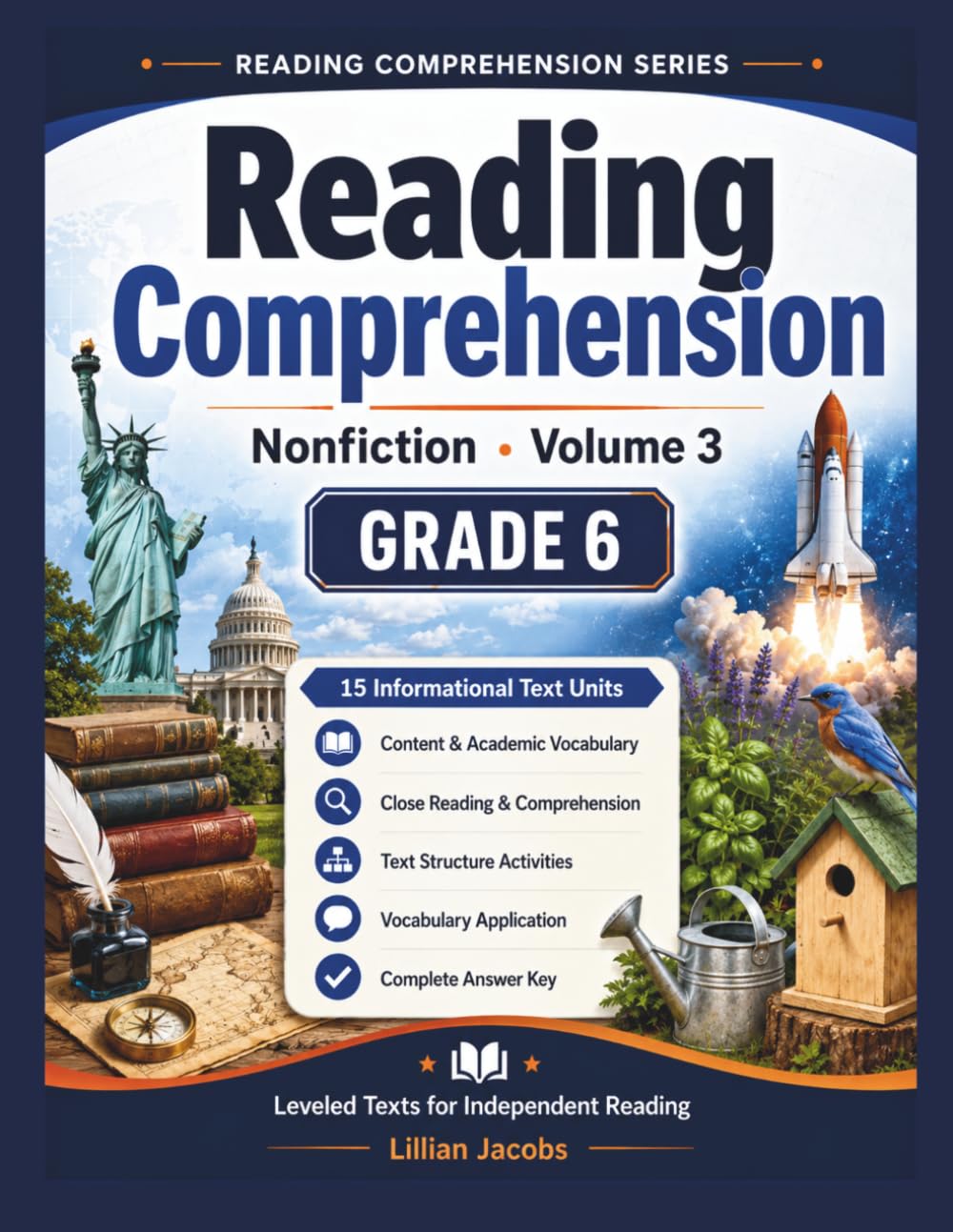 Reading Comprehension Workbook, Nonfiction Passages Grade 6 Vol 3: 15 Homeschool ELA Practice Worksheets with Answer Key