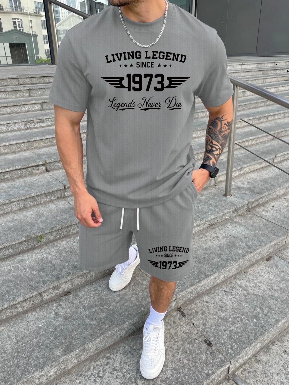 Conjunto deportivo de verano de dos piezas para hombre, ropa al aire libre, cuello redondo, camiseta estampada, tela cómoda y transpirable