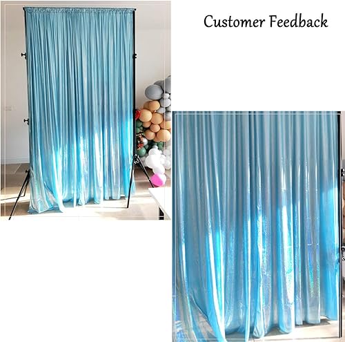 Miniatura 5 de Telón de fondo de poliéster con purpurina de 5 x 7 pulgadas, cortinas láser azul claro, fondo holográfico, videos de cuarentena, decoración de