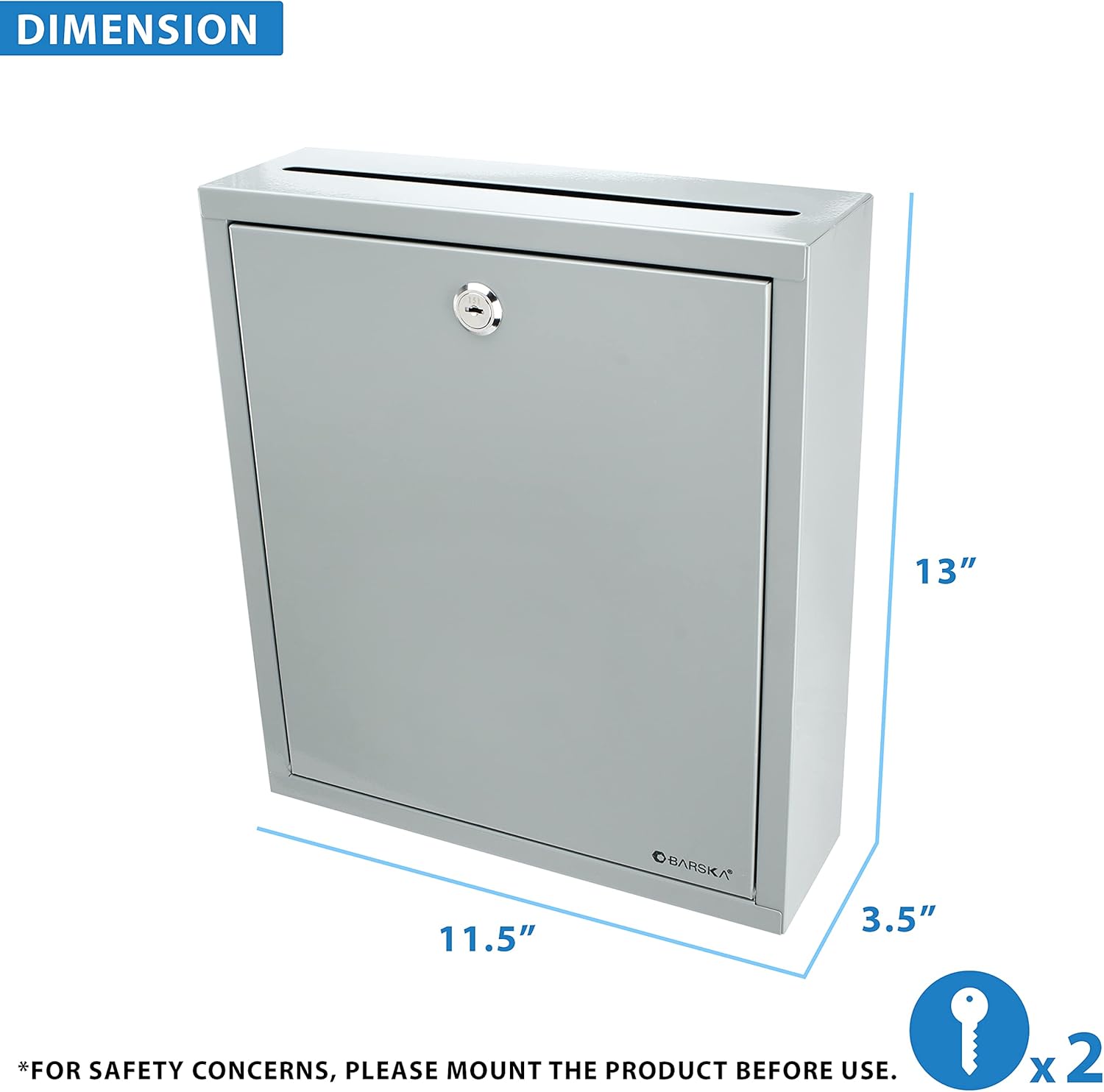 Barska Wall Mount Multi-Purpose Locking Mail Suggestion Drop Box with Key Lock for Home Office Classroom - Dropbox - Mail - Wall Mounted lock box - Metal box with lock - Suggestion Box with Slot