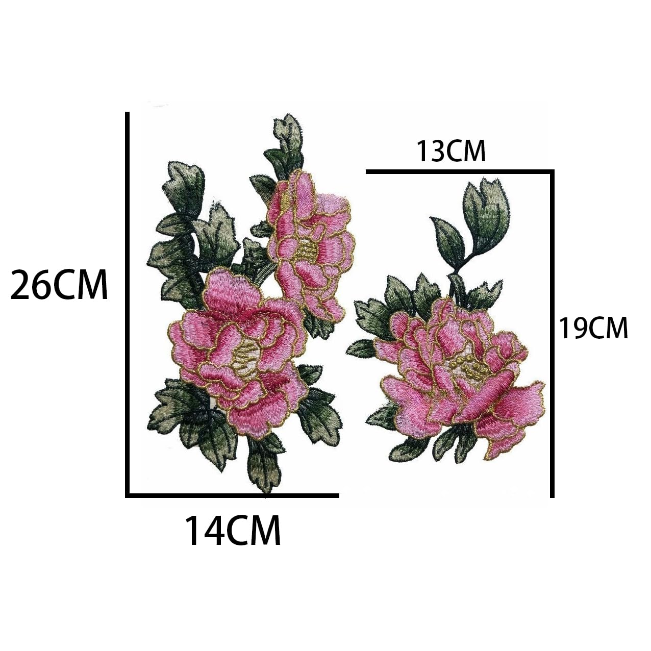 Parches de Bordado Parches Bordados de Flores Rosas 26/19 cm, 3 Pares, for Planchar, Chinos, for Coser en Ropa, Vaqueros y Chaquetas