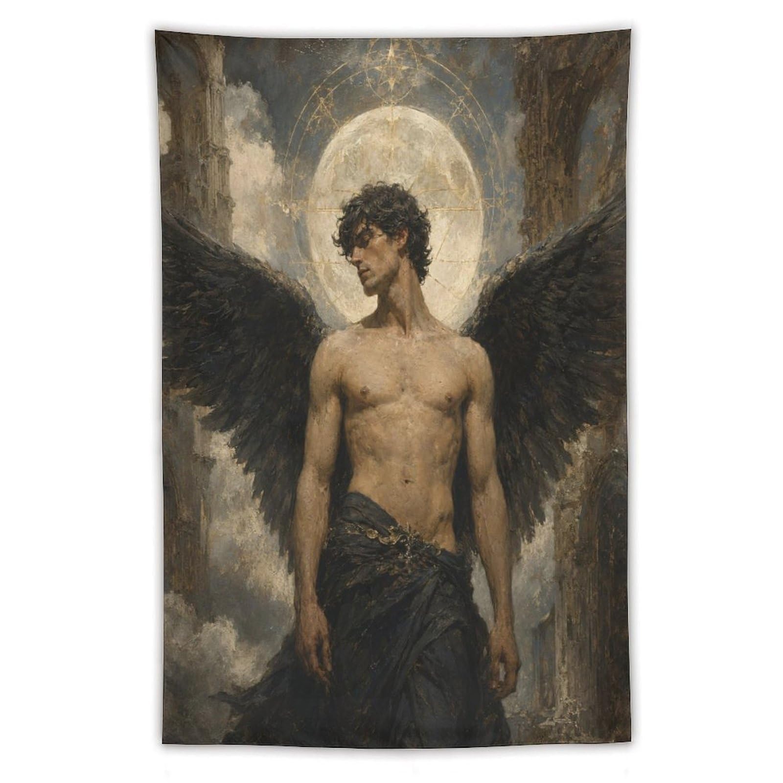 W7C8U2X3 Dark Angel Lucifer Wall Tapestry, Fantasy Illustration, Office