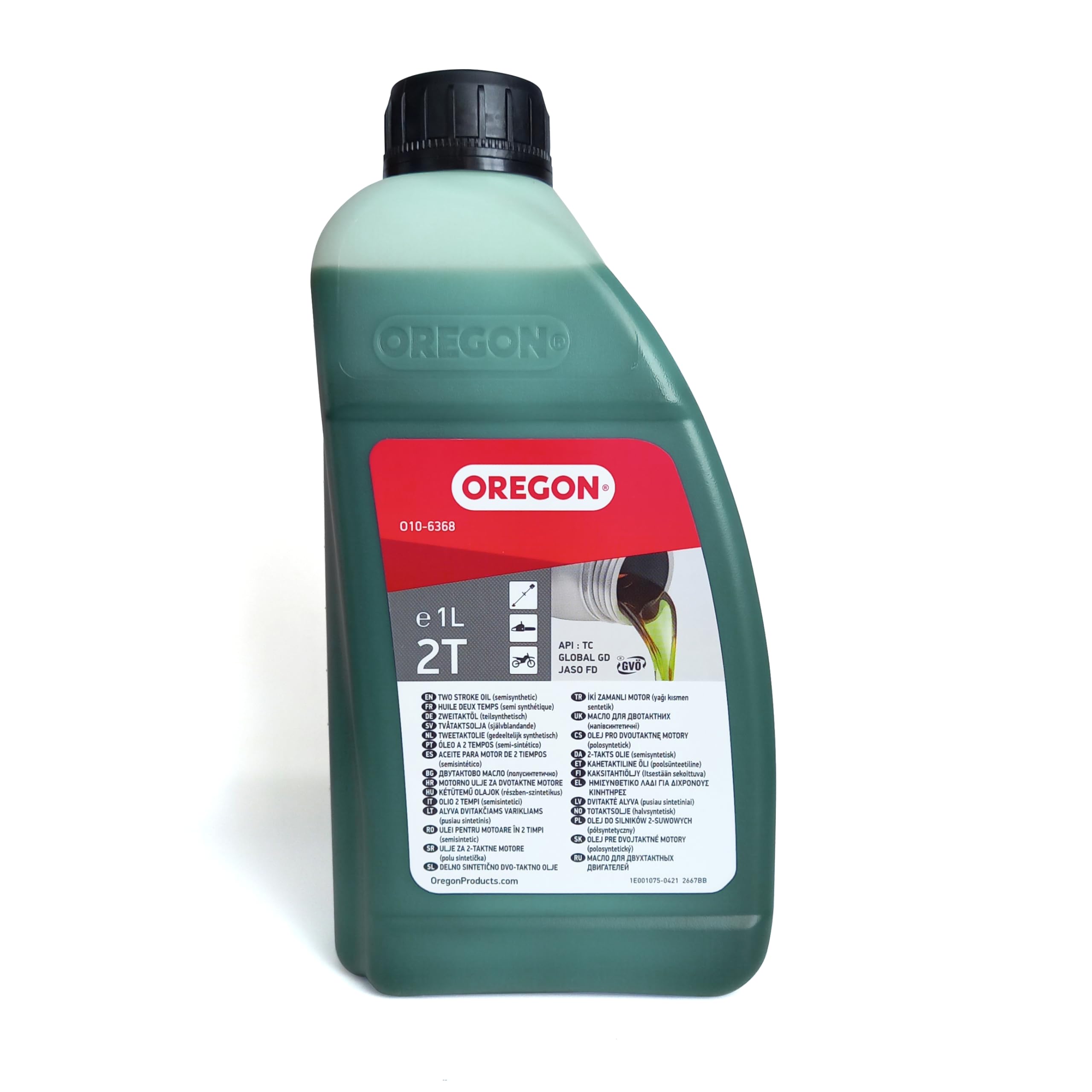 Oregon Olio Motore 2 Tempi, Lubrificante Minerale Automiscelante Semisintetico a Combustione Pulita e Basso Contenuto di Ceneri, Protegge il Motore e Massimizza le Prestazioni, 2 T, 1 Litro, Verde