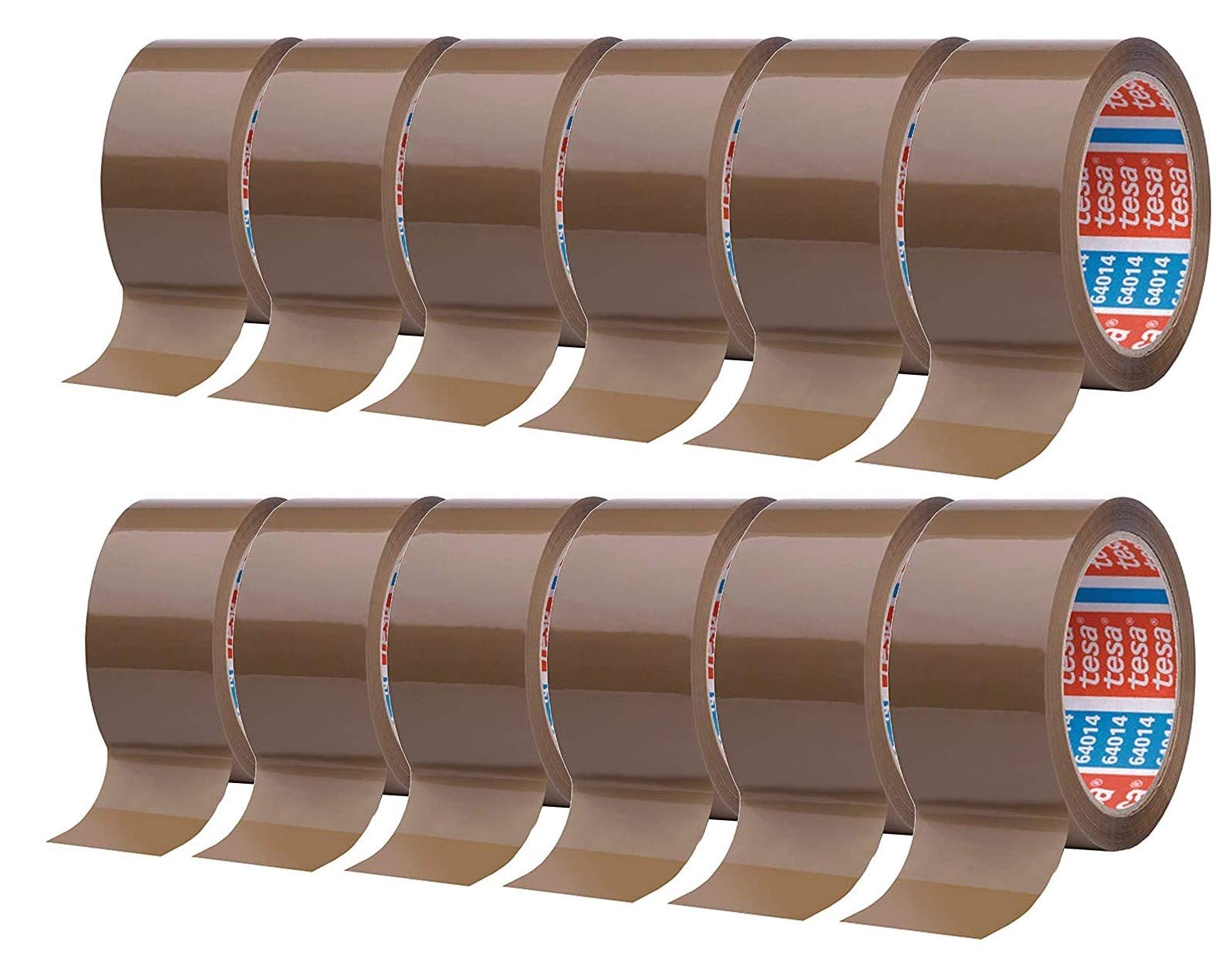 tesa Pack 64014 en paquete de 12 unidades, cinta adhesiva silenciosa para embalar paquetes y cajas de envío, color marrón, 12 rollos de 66 m