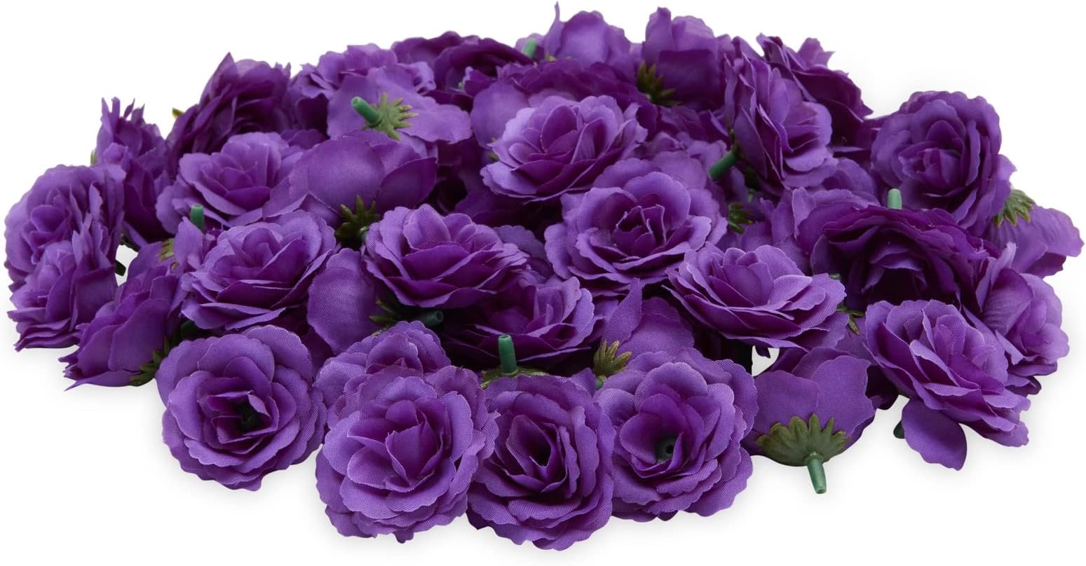 Bright Creations Artificial Flowers Stemless Silk Rose Heads - 2 in, 75 Pack, Purple - Wedding & Bridal Shower Decorations - Centerpiece Table Decorations & Flower Wall Backdrop