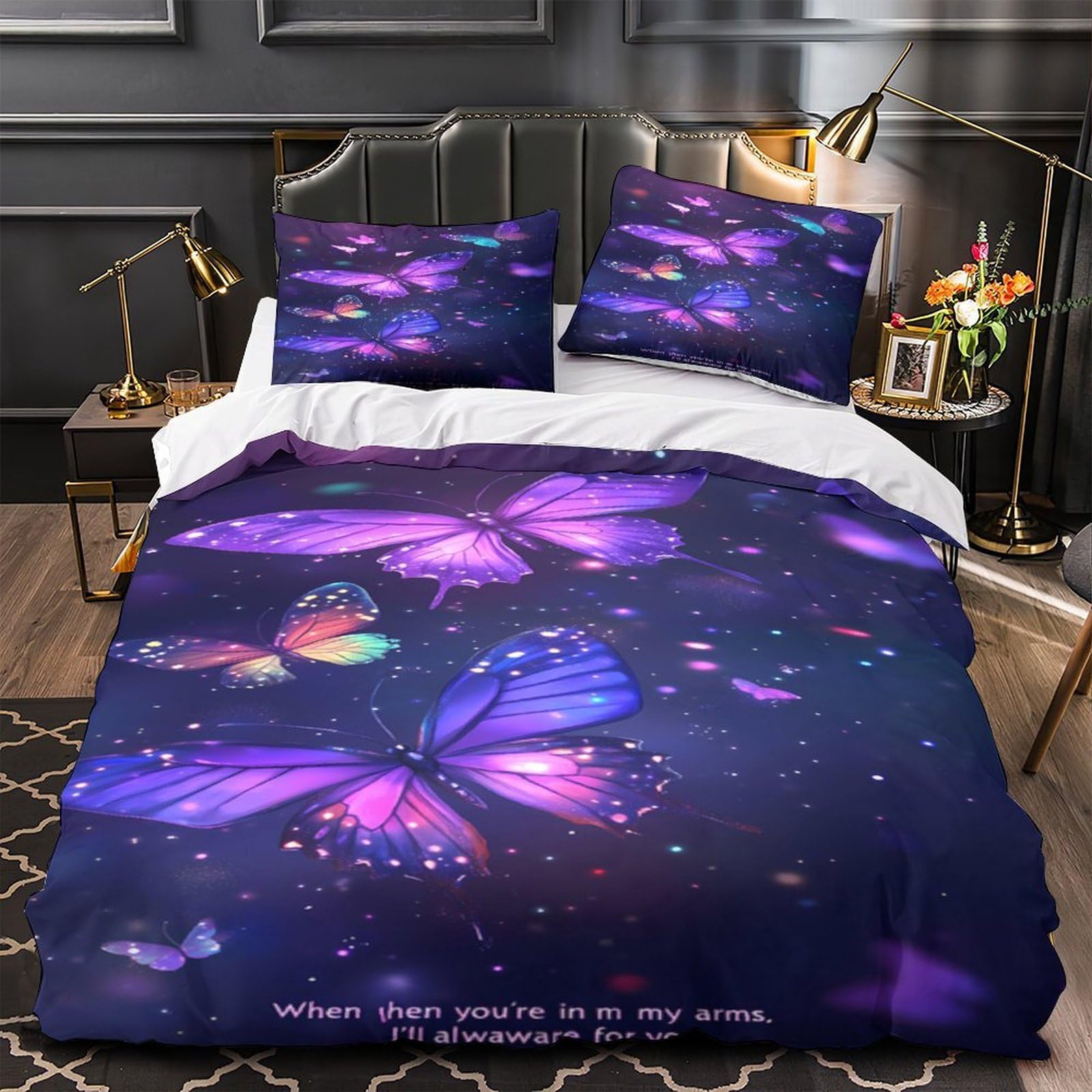 Housse de couette papillons violets 3D de qualité premium en microfibre 220x240cm