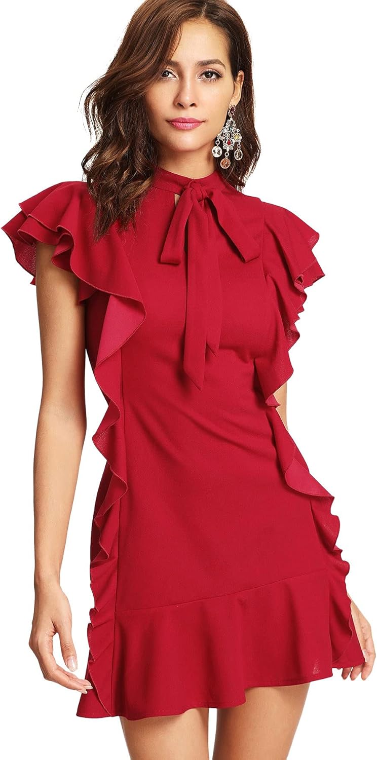 Ruffle neck cocktail dress Clearance