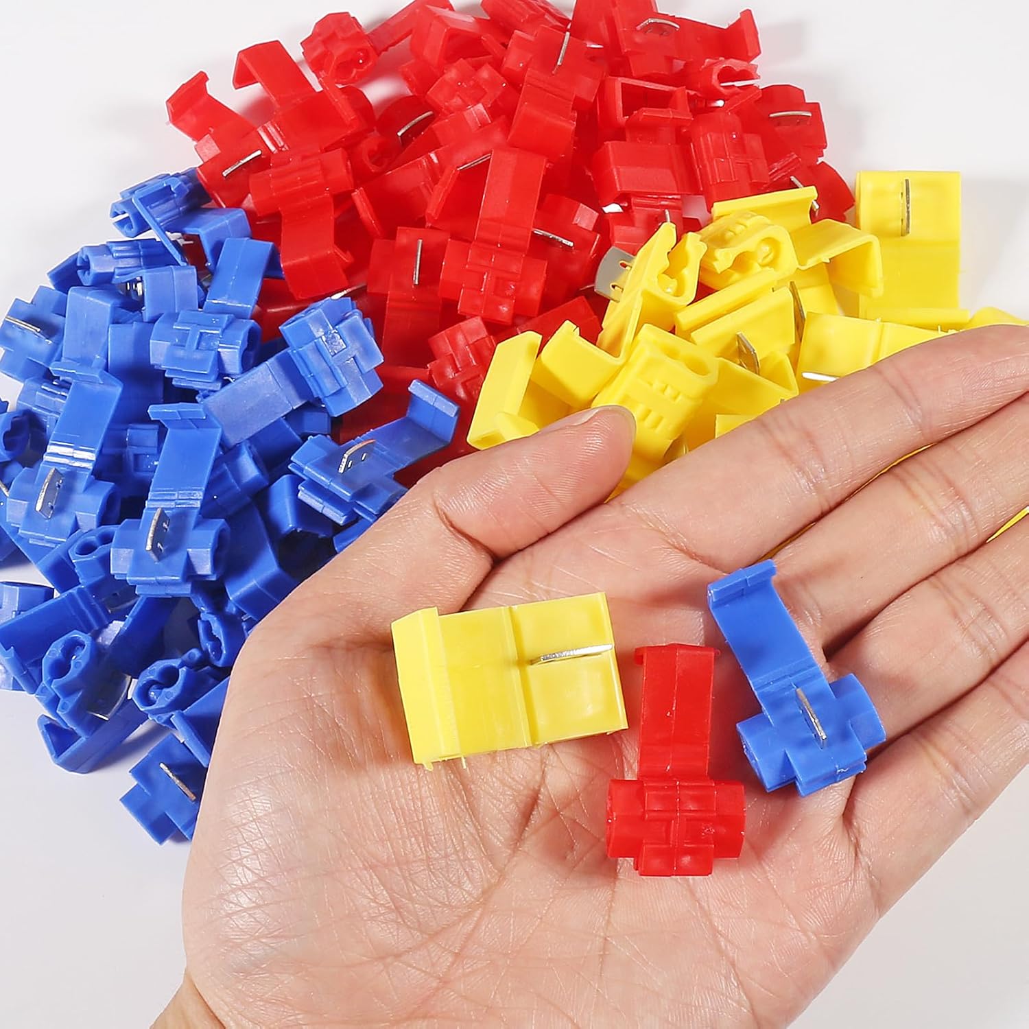 150Pcs Quick Splice Wire Connectors Kit Electrical Connector Self Stripping Cable Joiner Terminal Crimp 22-18AWG 18-14AWG 12-10AWG (Red Blue Yellow)