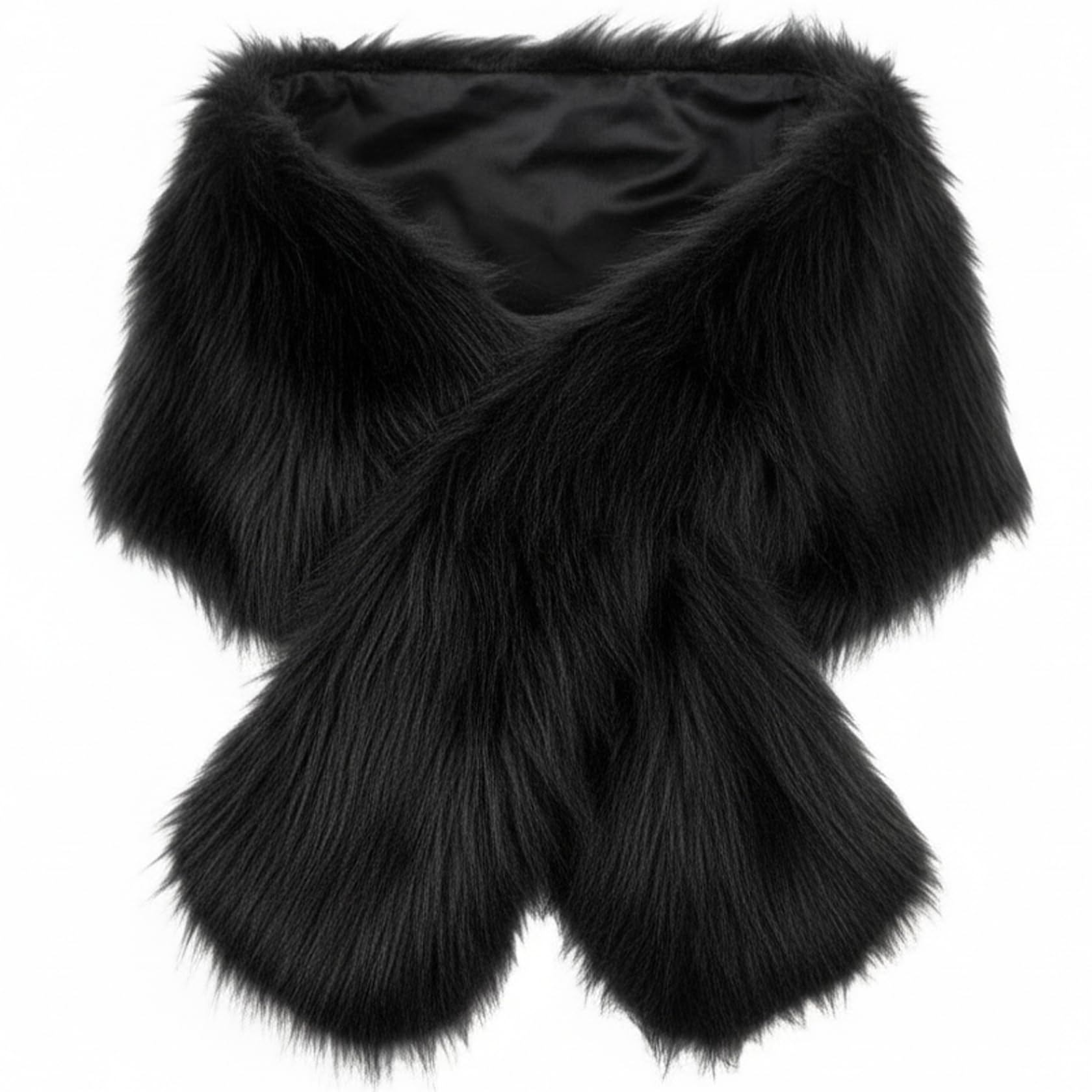 Tsawntd Unisex Black Faux Furs Shawl 63X11.8 Inch Soft Warm Furs Shawl Scarf Shrug Neck Warmer For Women, Evening Dresses, Weddings