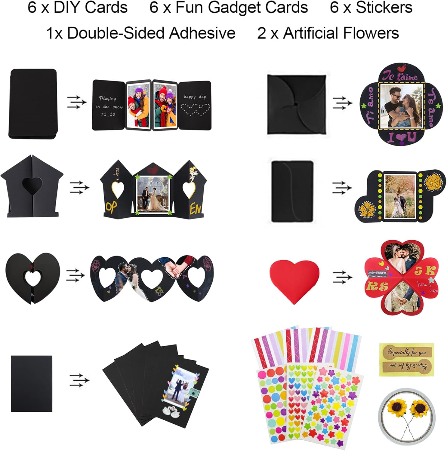 Vienrose Explosion Gift Box Set Surprise Gift Photo Box Creative DIY Scrapbooking Picture Album Accessories Couple Gifts for Birthday Proposals Valentine's Day 01Black Unassembled - Image 6