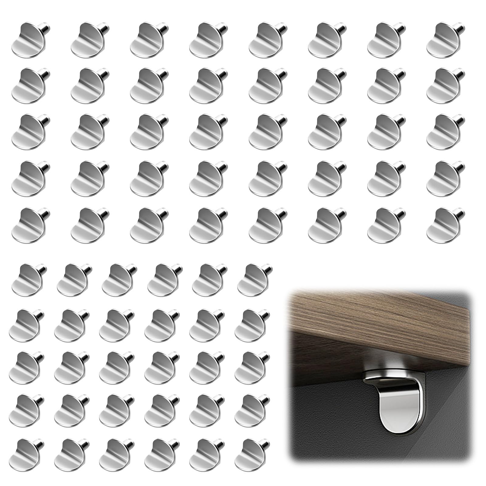 Asheyya Silver 70 Pcs Shelf Support Pegs, 5 Mm L Shape Metal Cupboard Shelf Pegs For Kitchen Wardrobe Supports