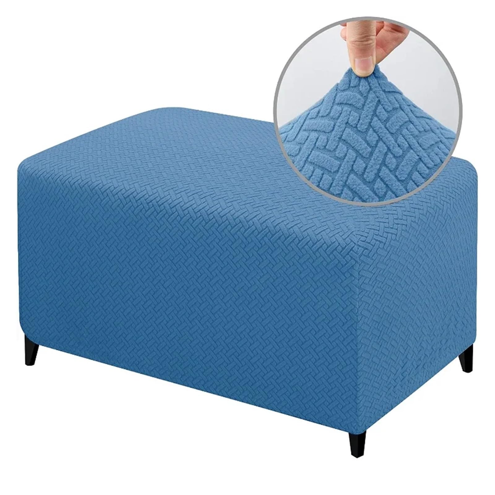 YXINAER Foot Stool Cover Spandex Ottoman Slipcovers Rectangle Footrest Footstool Protector Covers Stretch Fabric Storage(Blue,L)