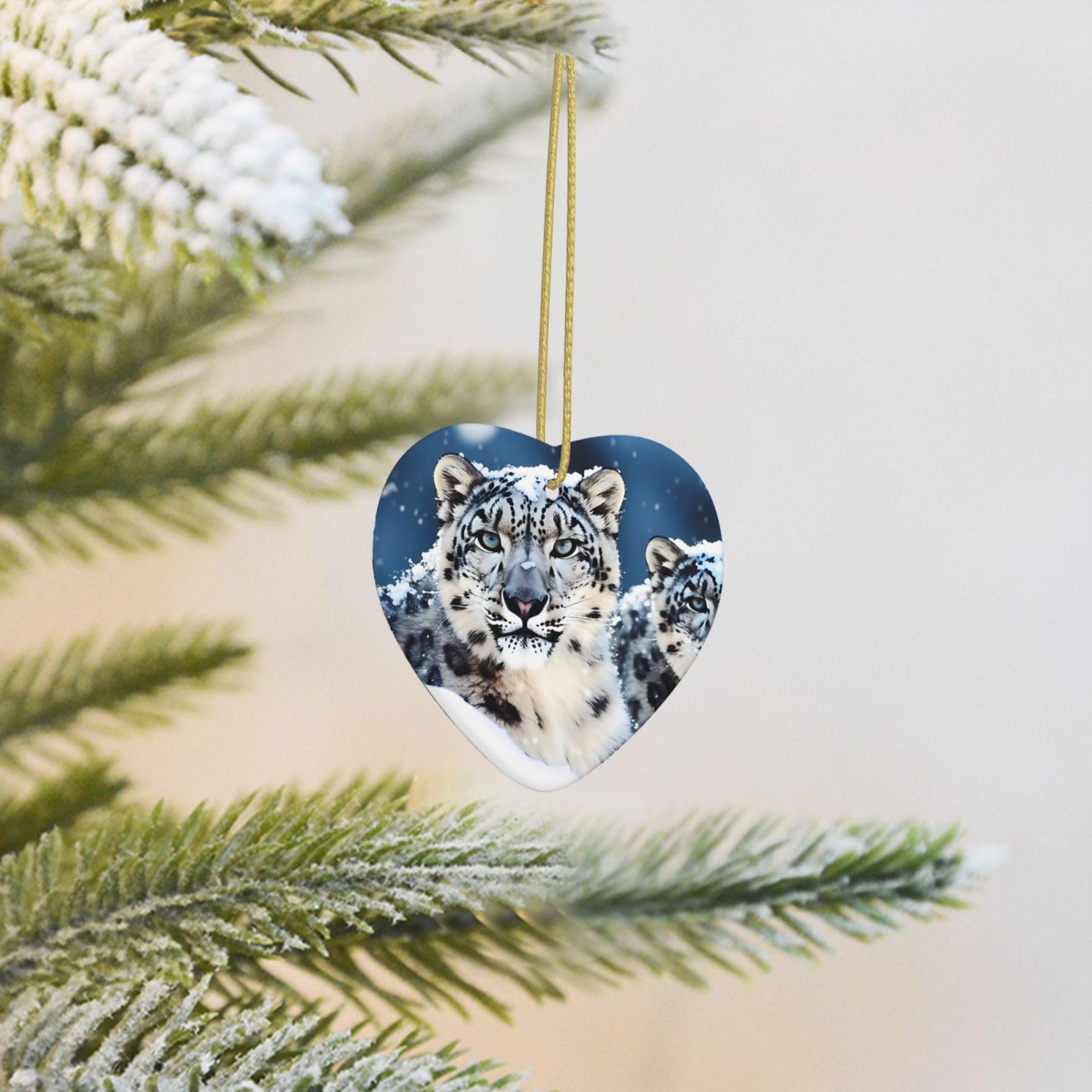 2025 Christmas Tree Decoration Hanging Heart Ornament Blue Eyed Snow Leopard Ceramic Ornaments Christmas Tree Decorations Round Pendants for Xmas Tree Winter New Year Party Supplies
