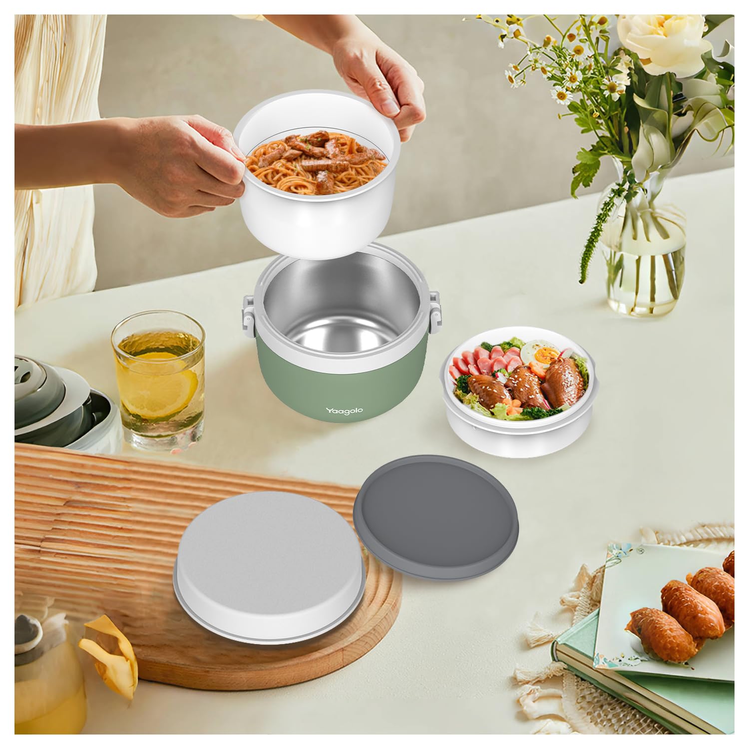 Termo para comida caliente de 28 onzas, recipiente de alimentos aislado al vacío para adultos, boca ancha, a prueba de fugas, termo de acero inoxidable aislado para alimentos (verde)