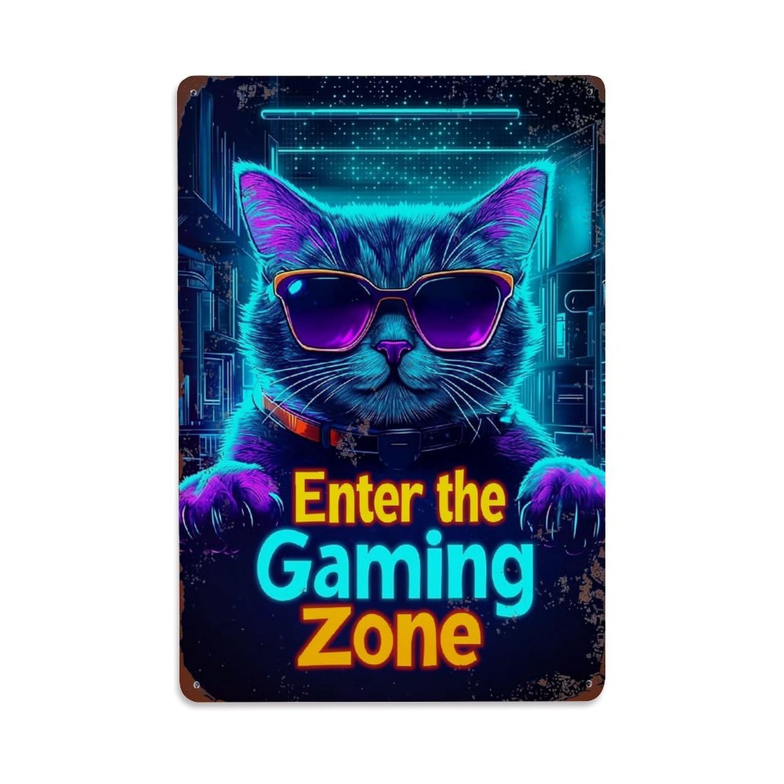 Nestemfo Vintage Neon Cat Wearing Sunglasses Tin Sign Metal Sign, Living Room,Bar, Home, Bedroom Wall Decor,Retro Metal Poster 8X12 Inches