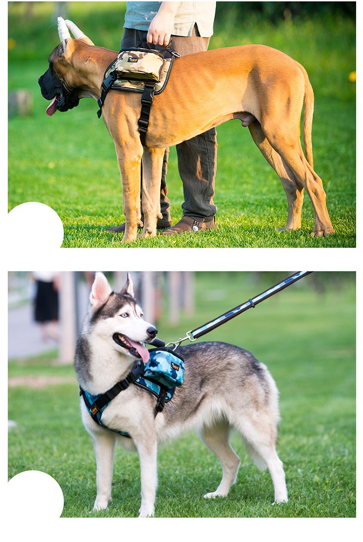 Ondoing Sac à dos pour chien Harnais de taille moyenne Grand chien pour l'extérieur Sac de selle réglable Sac réfléchissant pour la randonnée, le camping et les voyages Taille XL, camouflage rose