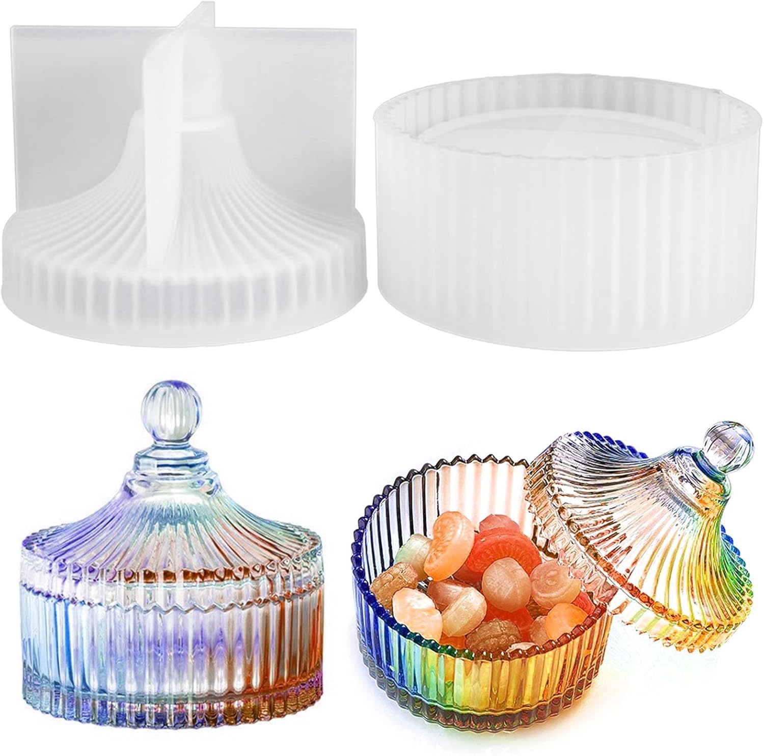 Skytail Silicone Resin Jewelry Box with Lid Mold Storage Box Epoxy Resin Mold for Jar Round Trinket Case Flower Pot Crafts DIY Home Decor Jewelry Case Making DIY Resin Casting Molds