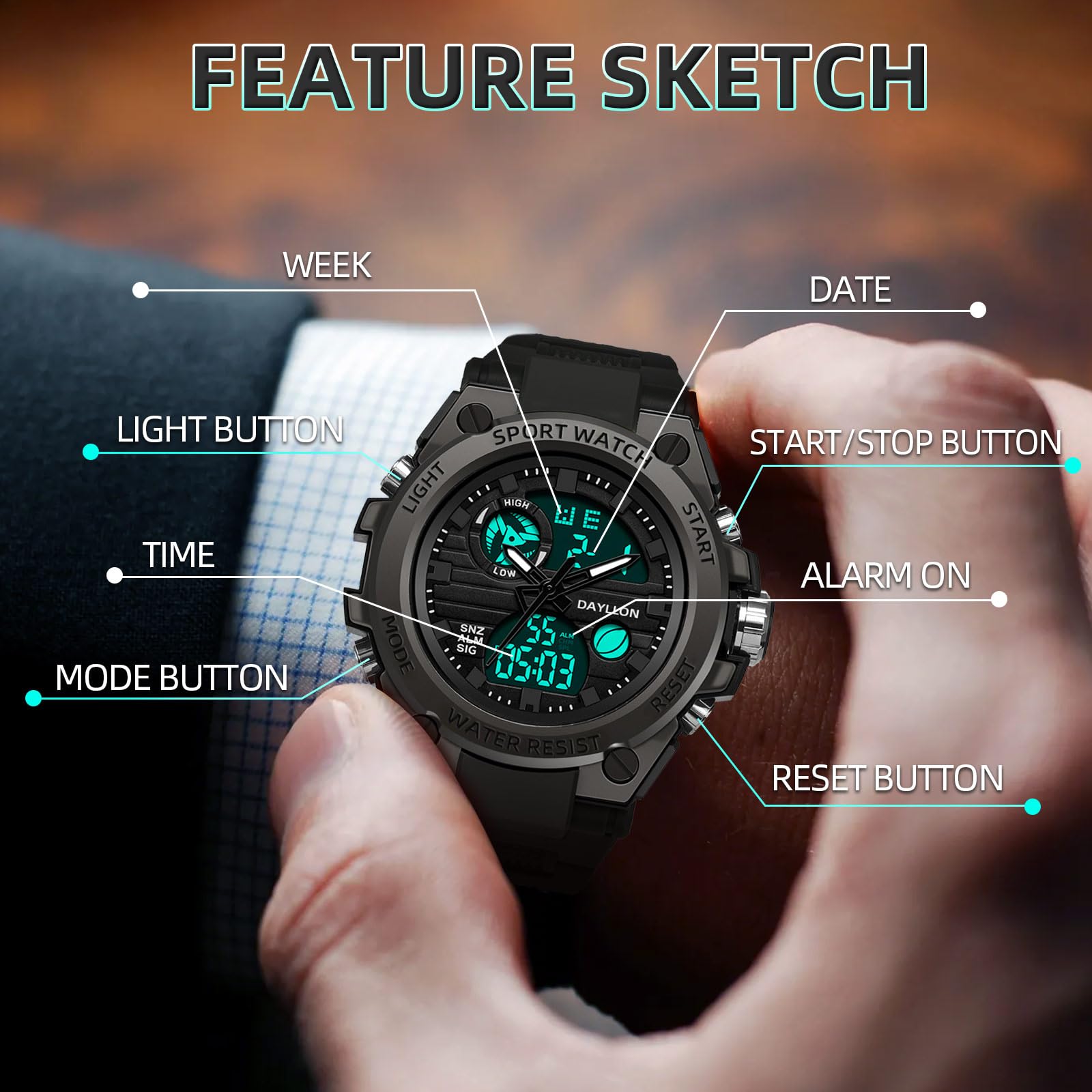 Dayllon Montre Homme Militaire Sport extérieur étanche Date multifonction tactique alarme chronomètre montres analogiques