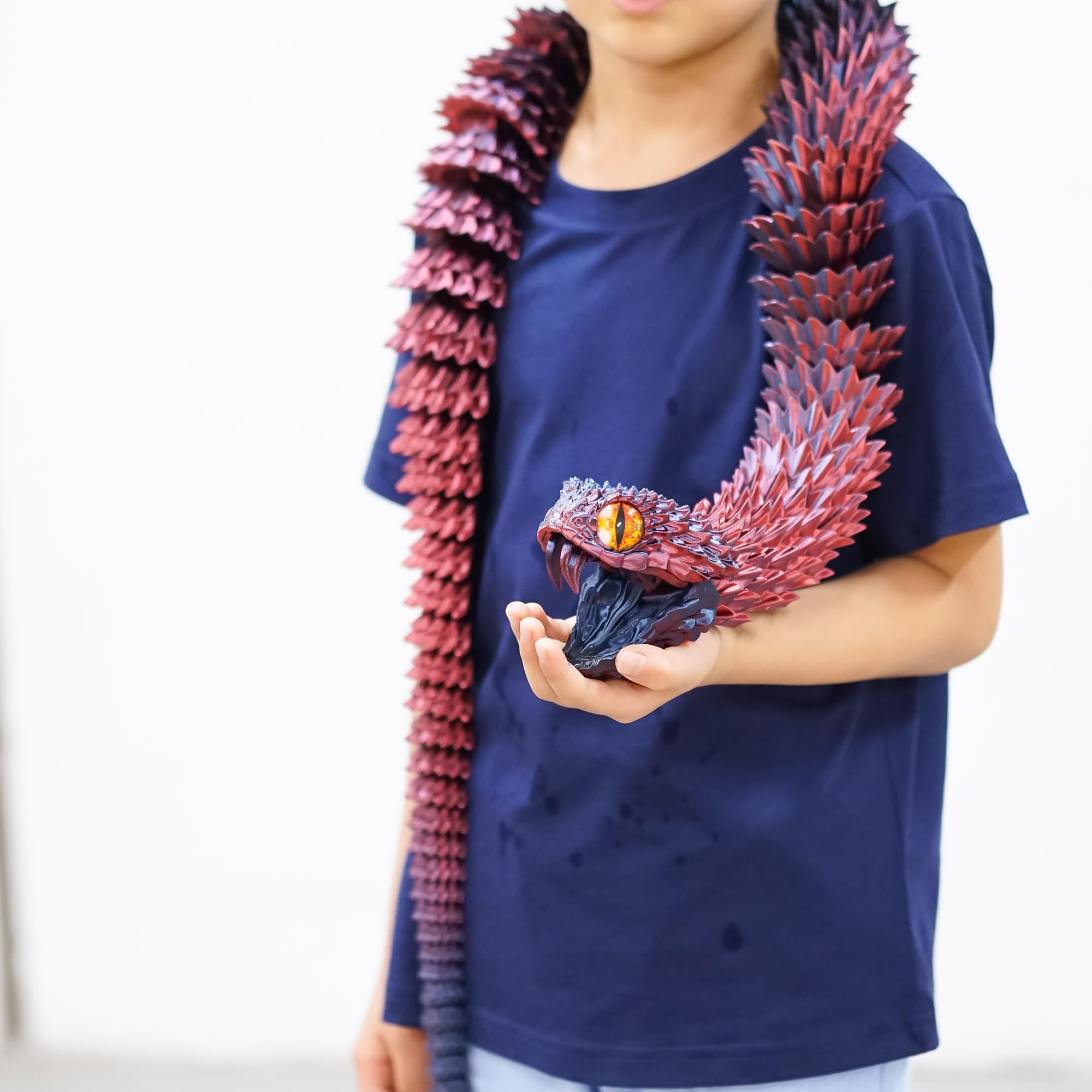 47,5 Zoll Super Große 3D Gedruckte Schlange mit Offenem Mund, Bewegliche Zähne, Flexible Gelenkfigur von Reptilien, Stressabbau, Spielfigur zur Beruhigung, Überraschungsgeschenke (RBL/47,5 Zoll)