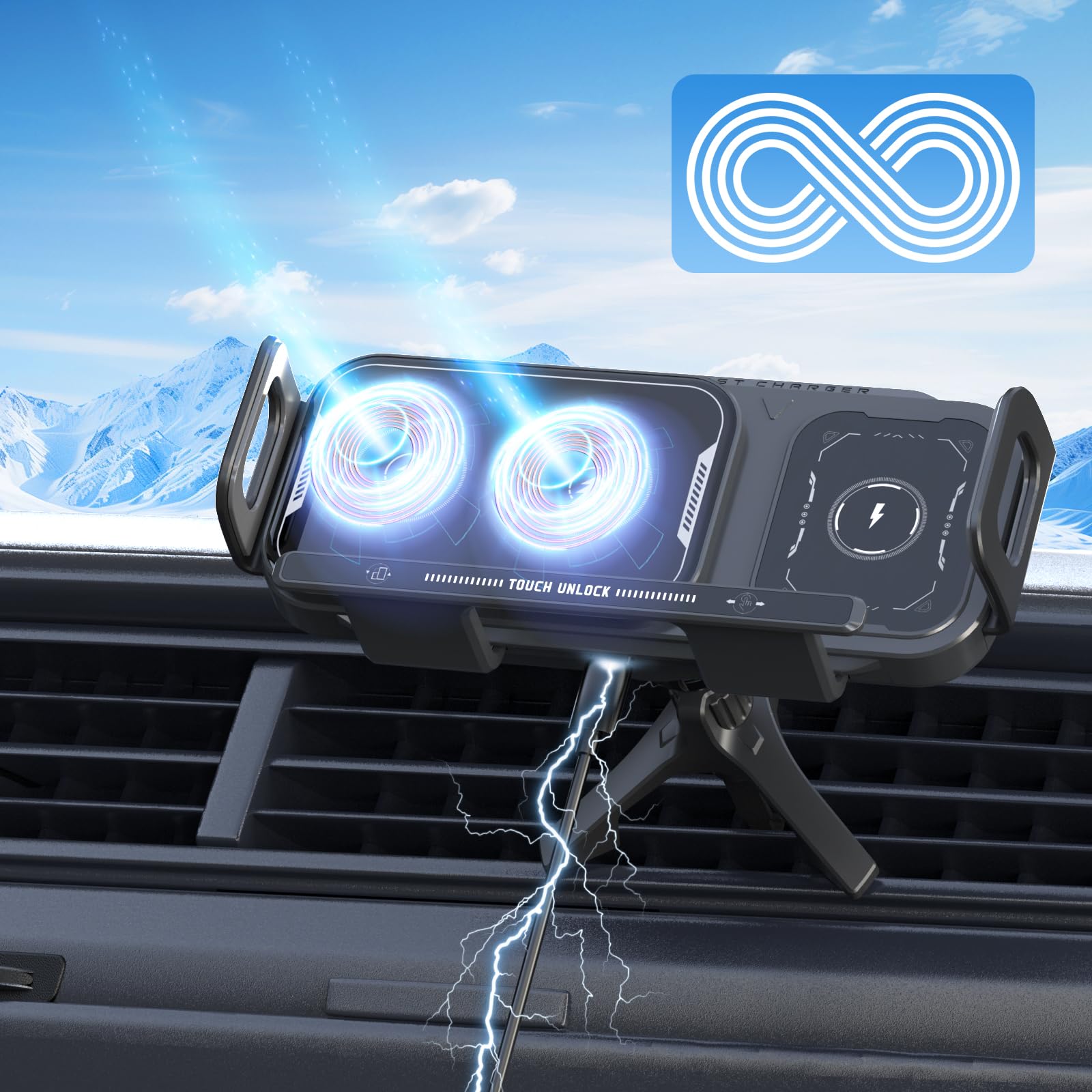 Caricabatterie da auto wireless Olycism girevole a 90 gradi per Galaxy Z Fold/Flip con caricabatterie rapido wireless QC 3.0 a doppio scomparto da 15 W compatibile con Z Fold/Flip 7, 6, 5 e 4