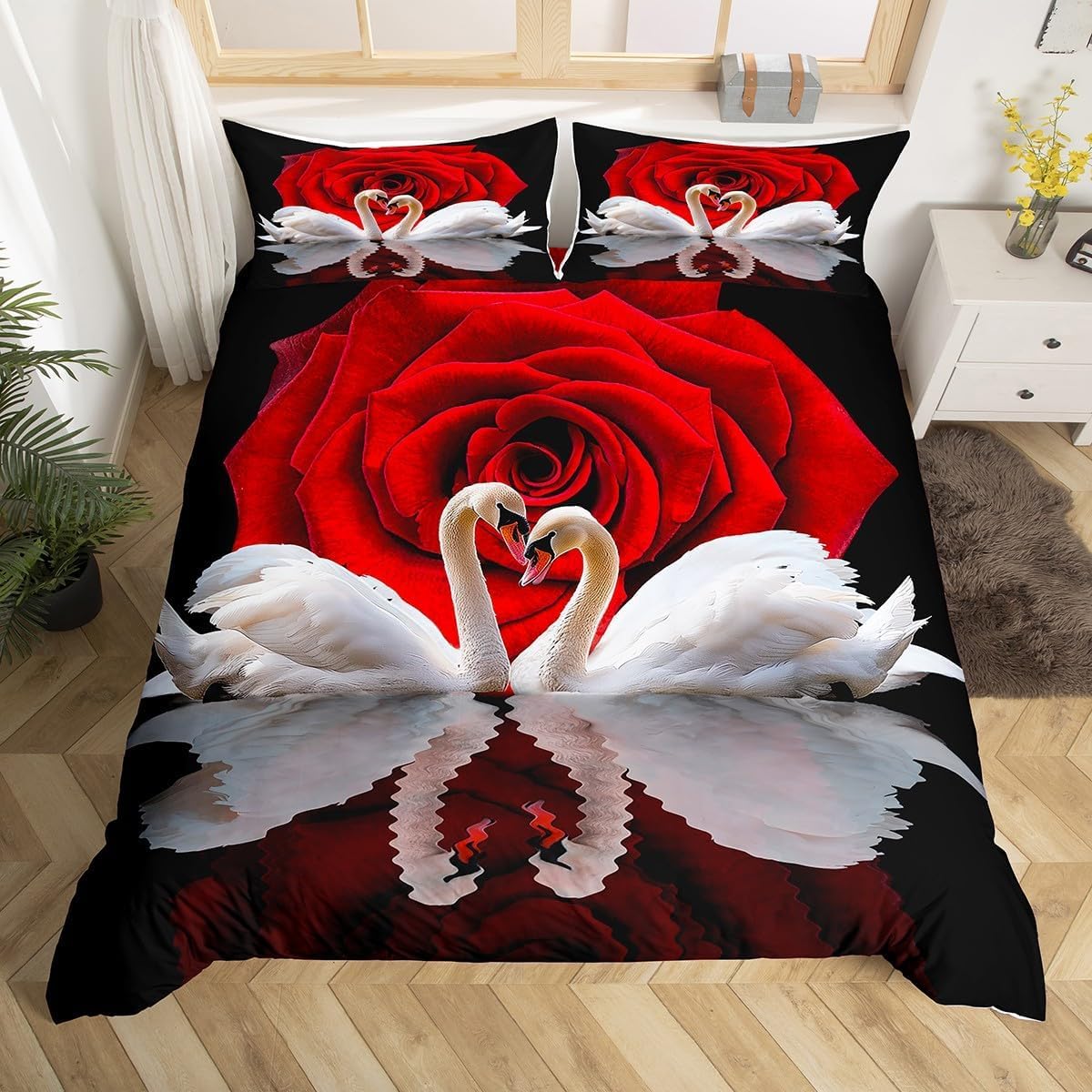 Housse de couette fleur rose facile à border grâce à sa fermeture éclair pratique
