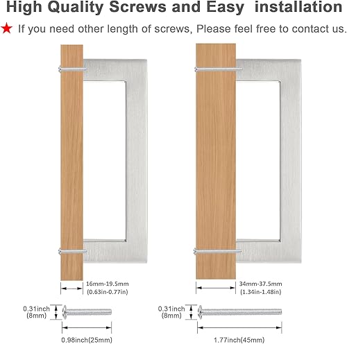 Miniatura 4 de Manijas Probrico de acero inoxidable de 12 pulgada para puerta de armario de cocina, cuadradas, níquel satinado, centro de orificios de 3.78