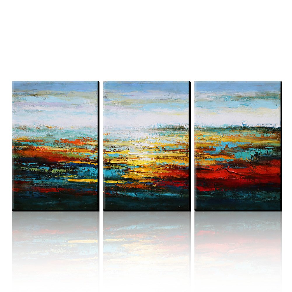 AONBAT Oil Paintings Canvas Art Wall Decor Modern- 3 Pieces Landscape Paintings On Canvas - Acrylic Painting - Ready To Hang 100% Hand-Painted Artwork
