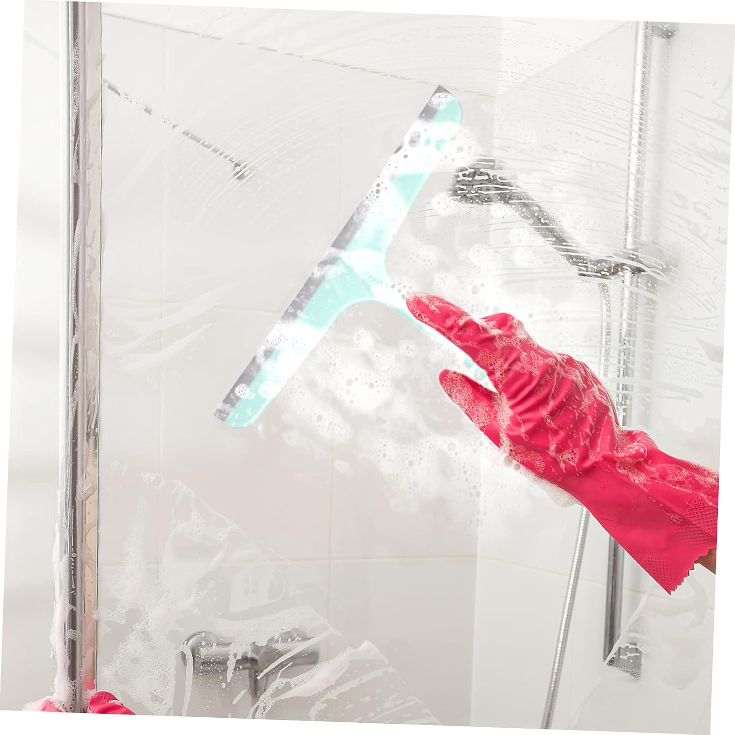ORFOFE 4pcs Squeegee for Window Cleaning Ergonomic Shower Scraper with Long Handle for Glass Doors Mirrors and Car Windows Includes Hanging Hooks for Easy Storage