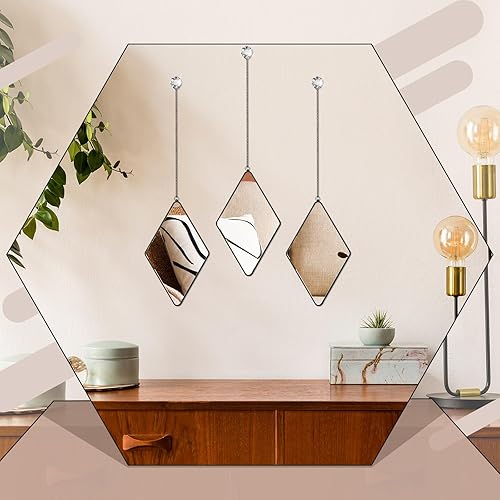Miniatura 6 de Suzile Espejo de pared de diamante de 6 piezas con espejo colgante de cadena con marco de mango de diamante, espejo de cadena decorativo para