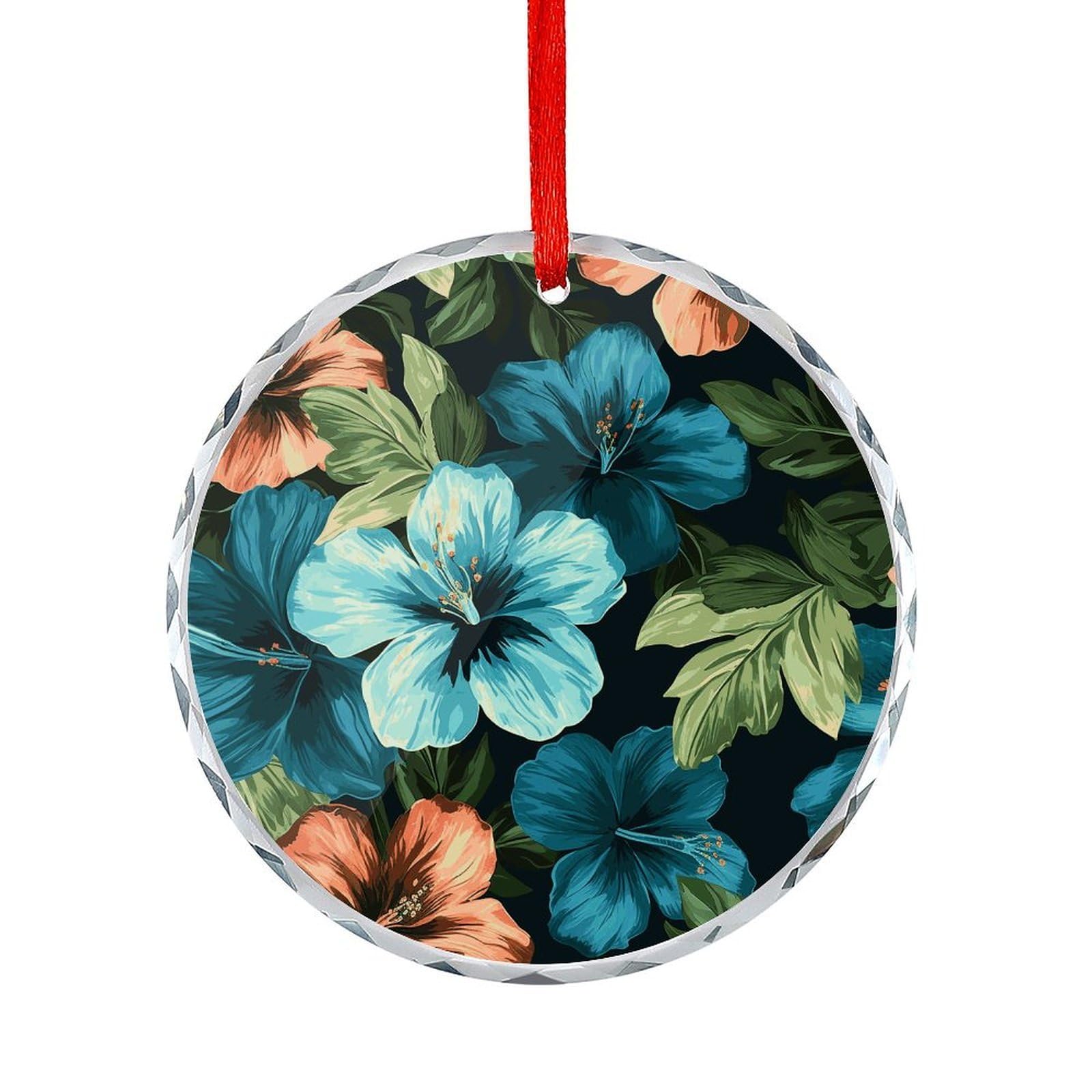 Btcowzrv Style Hibiscus Flowers Pattern Round Ornament Hanging Pendant Decor