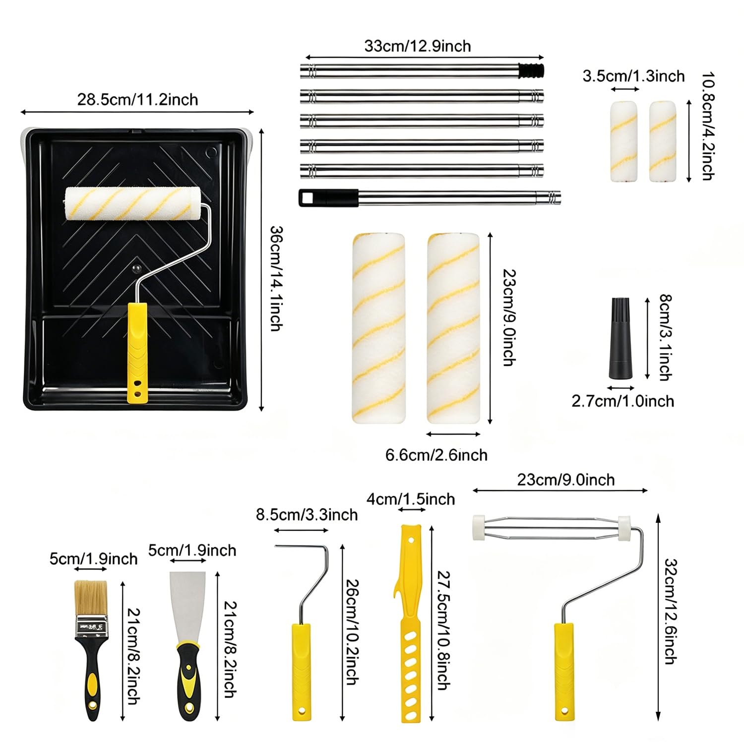Rullo Per Pittura,Set Di Pittura Professionale Da 30 Pezzi, Un Set Di Rulli Con Vaschetta Per Vernice, Con Asta Telescopica In Acciaio Inox, Adatto Per Pareti, Soffitti, Porte e Finestre