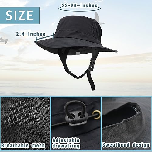 Miniatura 6 de Seektop Sombrero de pescador de surf con protección UV UPF 50+, sombrero de ala ancha con correa ajustable para la barbilla para surf, deportes